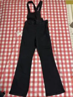 ブラック フレアオーバーオール フロントジッパー