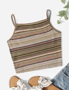 SHEIN ブロックストライプ クロップキャミトップ #XL