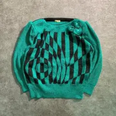 6AS7【80’s archive】ラメニット バブル 花モチーフ 古着