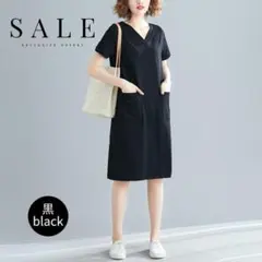 ＊新品＊Vネック ワンピース ブラック 半袖 ルーズ 韓国 オシャレ トレンド