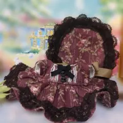 シルバニアハンドメイドお母さん服 ワインレッド 花柄 レース 人形用着せ替え服