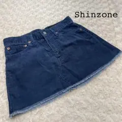シンゾーン　コーデュロイ　カットオフミニスカート　濃青　レディース30