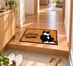 853 ハチワレ 猫 玄関マット 40×60cm 室内 ドアマット 滑り止め