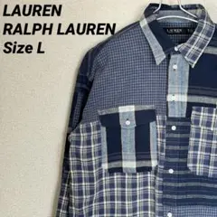 LAUREN RALPH LAUREN パッチワークシャツ ブルー×ホワイトのサムネイル