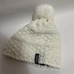 ホワイト ポンポン付き ニット帽　スノボ用