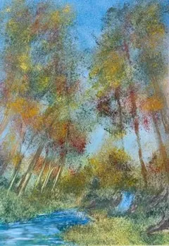 スプレーアート「秋深まる散歩道で」