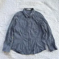 LOWRYS FARM ギンガムチェック　シャツ　長袖　ネイビー　白　Mサイズ