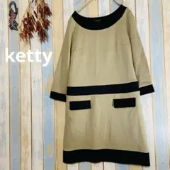 【ketty 】Aライン　ワンピース ラウンドネック　フォーマル　七分袖　L