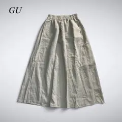 Z10-043 GU リネンブレンド フレアスカート S ベージュ 柔らか