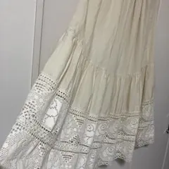 vintage ティアードロングスカート 裾クロシェレース