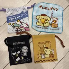 산리오 キャラクターグッズ ミニ巾着 ミニタオル 4点セット