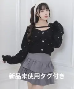 Honey Cinnamon ハート刺繍カーディガンキャミセット ブラックのサムネイル