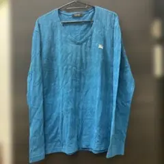 バーバリー　ブラックレーベル　ターコイズブルー　Vネックニット