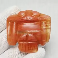 骨董品 本物瑠璃 朱砂入 漢瑠璃 手彫 紅山文化 フクロウ 鴞 根付 お守り