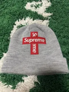 Supreme ニット帽 グレー クロスボックスロゴ　newera