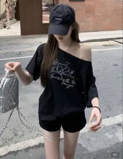 SHEIN ラインストーンオフショルＴシャツ　Y2K