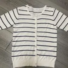 GLACIER/ストライプ五分袖カーディガン/M