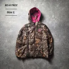 REALTREEリアルツリー中綿ジャケットフーディー刺繍ロゴ総柄ユニセックスL