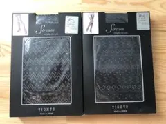 Stream 柄 タイツ M〜L ブラック グレー 2点 日本製