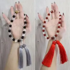 念珠☆天然石保証書付き 数珠 パワーストーン 水晶 赤瑪瑙 オニキス 手彫り