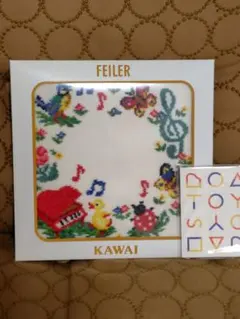 【新品】カワイ　フェイラー　コラボ　ハンカチ　 ホワイト×レッド