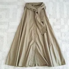 ミラオーウェン　前結びデザインシャツロングフレアスカート　1(M)　カーキのサムネイル