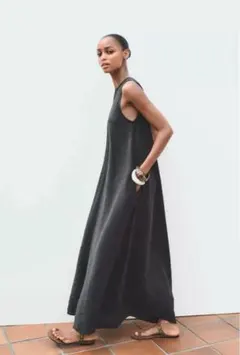 ZARA ボリューム感のあるフルイドミディワンピース / カーボングレー