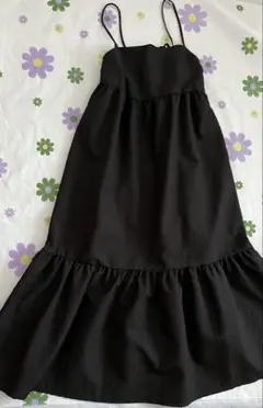 黒　エンボス加工　ぽこぽこ　ジャガード　柄　キャミワンピース　ロングワンピース