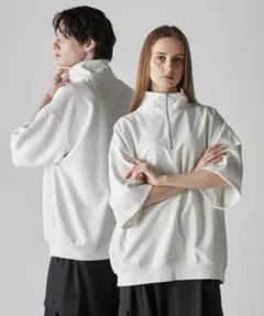 CLEL ハーフジップ デザイン 半袖プルオーバーTシャツ
