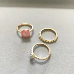 新品！ゴールドカラー リング 3点セット ピンクストーン