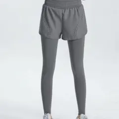 【新品】yomoment ショートパンツ付きレギンス グレ