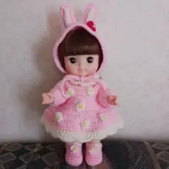 うさみみピンクずきんニット帽子ワンピース靴☆メルちゃんレミン&ソラン人形用お洋服