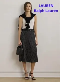 RALPH LAUREN ラルフローレン　ポルカドット サテン フレア スカートのサムネイル