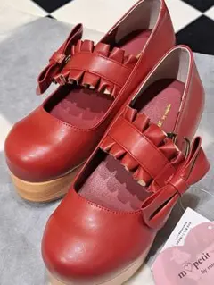 しまむら 青木美沙子 木底風厚底シューズ S 赤のサムネイル