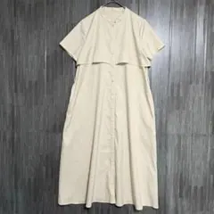 エヌドット　バンドカラー シャツ ロングワンピース　ベージュ　M