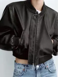ZARA ブラック レザーボンバージャケット