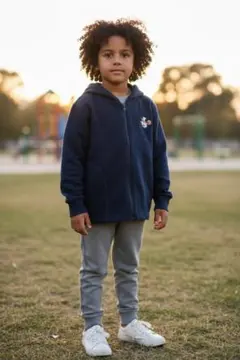 【美品】 ファミリア パーカー 120 ネイビー 刺繍ロゴ フード付き