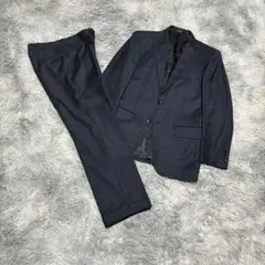 【美品】VISARUNO 紺 チェック 2釦 スーツ セットアップ M