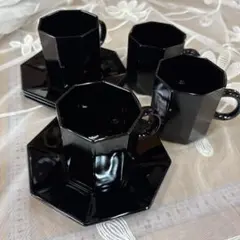 アルコロック　黒　カップ&ソーサー　4客　ビンテージ