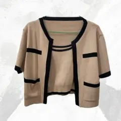 値下げ中‼️ベージュ 黒 配色カーディガン ニット GRL