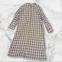 【サマンサモスモス】ロングシャツワンピース チェック 体型カバー 綿混 ゆったり