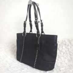 COACH フロントポケットスタッズ ブラックレザートートバッグ 正規品 