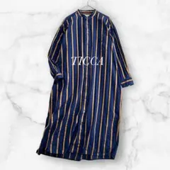 TICCA ノーカラースクエアビッグロングシャツ ワンピース ストライプのサムネイル