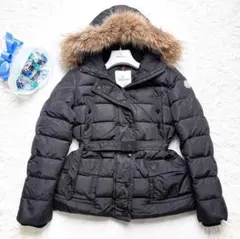 モンクレール ダウンジャケット 2way ファー フード ベルト 黒 MER