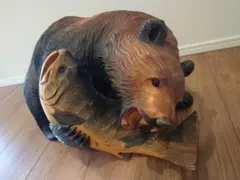 北海道　旭川　アイヌ　木彫り熊　特大サイズ　鮭持ち吠え熊