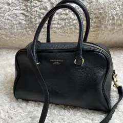 クリスチャンヴィラ　ハンドバッグ　2way ミニボストン　シボ革　レザー　黒