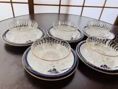 ゴールドの縁ガラス製器とソーサー5点セット　新品未使用