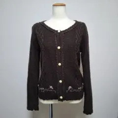 アクシーズファム　花柄カーディガン　森ガール　立体花　ブラウン