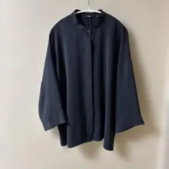 美品　UNIQLO ドレープブラウス 七分袖 ネイビー XXL