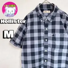 usa古着 Hollister 半袖ボタンシャツ M チェック ブラック グレー